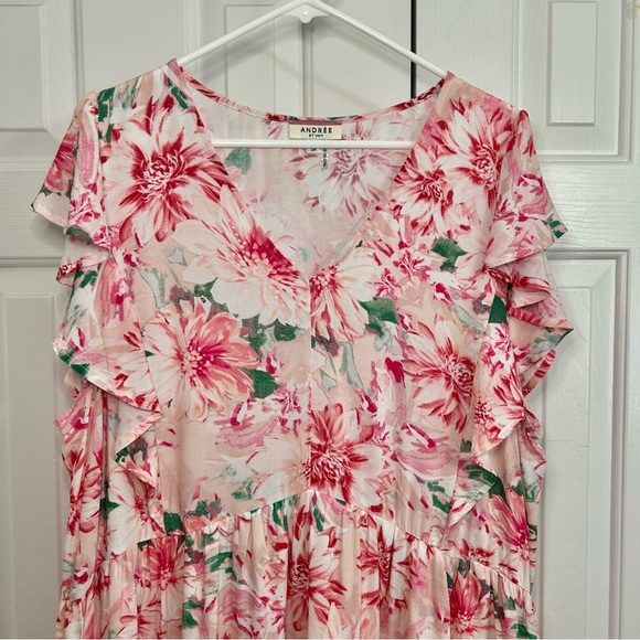 Andree by Unit Pink Floral Ruffle Sleeve Babydoll Dress Size 2X - Picture 2 of 16